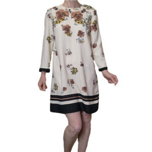 Mini Dress Floral  Beige 3/4 Sleeves Scoop neck ZARA